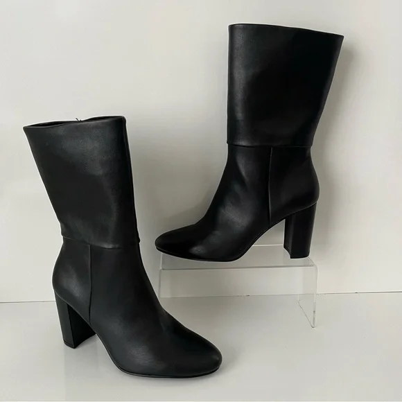 CHARLES DAVID Billow Faux Leather Pointed Toe Block Heeled Boot in Black NEW - Picture 3 of 14